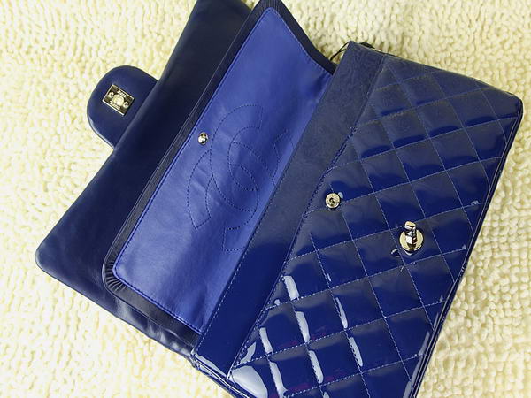 AAA Chanel Classic Flap Bag 1113 Blue Patent Leather Silver Hardware Knockoff